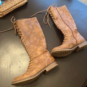 Tall lace up brown boots